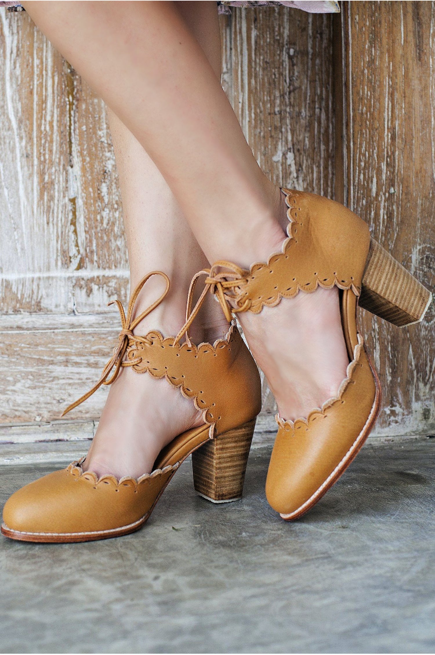 Dance Queen Scalloped Leather Heels